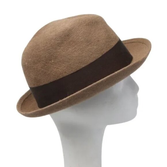Vintage Men's Commardore Wool Felt Fedora Trilby Hat Retro Feather Brown Tan - Picture 5 of 11